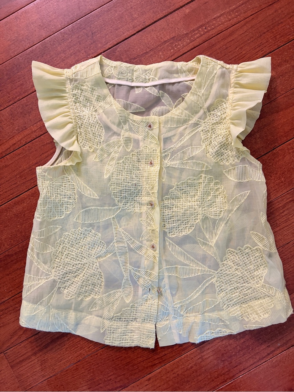 Women’s ' Yellow Floral Embroidered Ruffle Sleeve Top